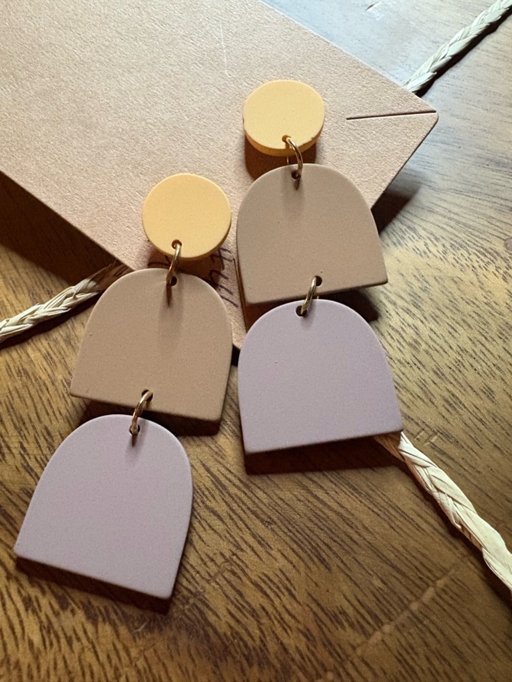 New Matte Geometric Drop Earrings in Mustard, Taupe & Lavender